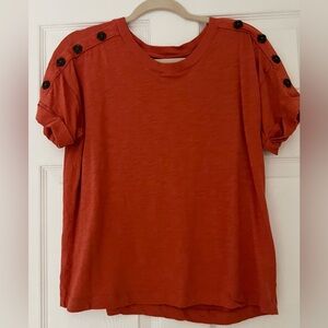 LOFT Women's Orange Short Sleeve Round NeckTop  Buttons on Sleeve - M